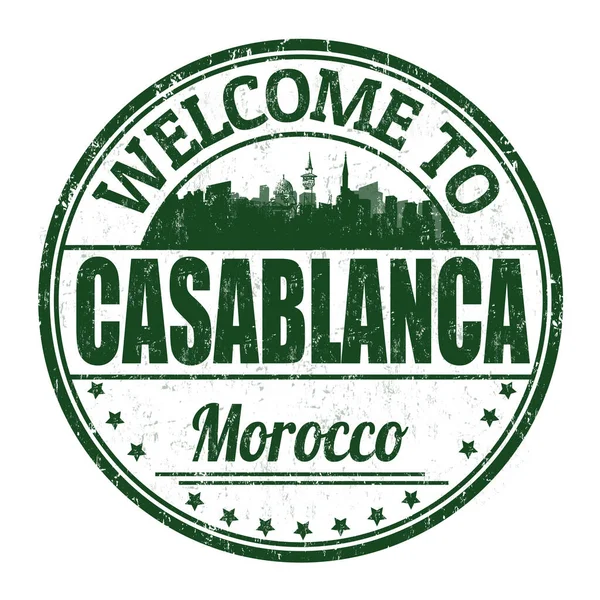 Illustration Badge Vert Rond Bienvenue Casablanca Maroc Isolé Sur Fond — Photo