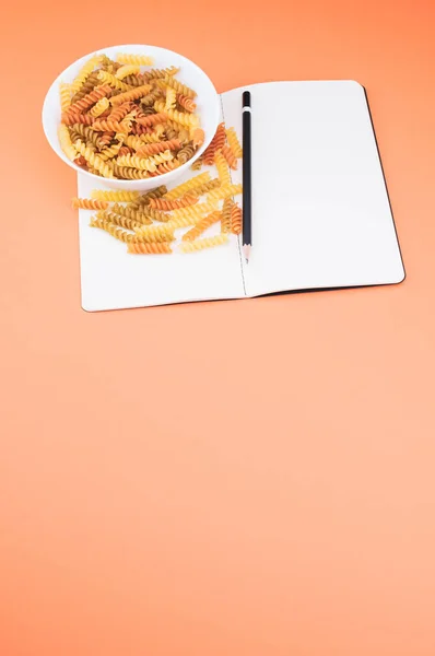 Shot Italian Pasta Flavored Tomato Basil Recipe Notebook — Stock Photo, Image