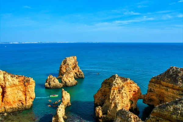 Landschappelijk Uitzicht Rotsachtig Strand Lagos Stad Algarve Portugal — Stockfoto