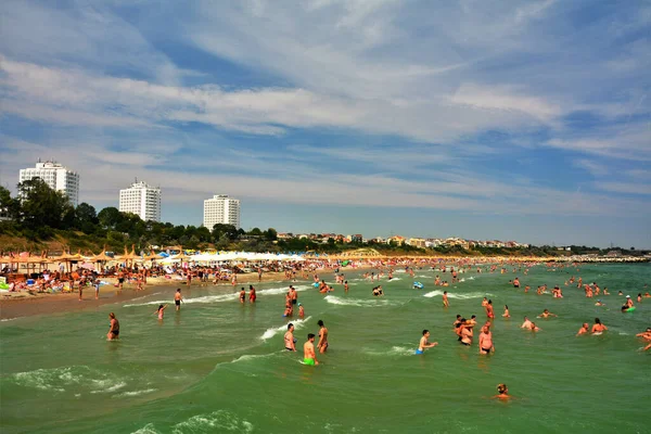 Eforie Nord Romania Agosto 2018 Paisaje Con Turistas Playa Eforie —  Fotos de Stock