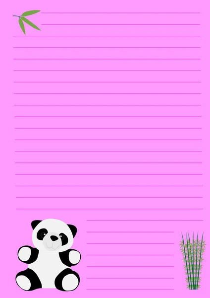 Μια Κάθετη Ροζ Χρωματιστή Σελίδα Γραμμές Και Αξιολάτρευτο Panda Κινουμένων — Φωτογραφία Αρχείου