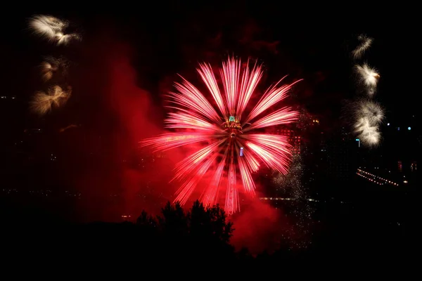 Los Fuegos Artificiales Coloridos Brillantes Century Park Shanghai China — Foto de Stock