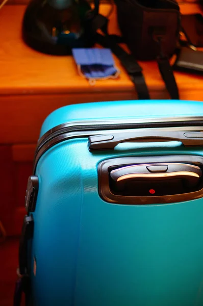 Tlen Poland Aug 2020 Close Blue Plastic Suitcase — Stock Photo, Image