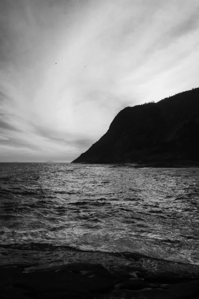 Uma Imagem Vertical Escala Cinza Oceano Praia Rio Janeiro — Fotografia de Stock