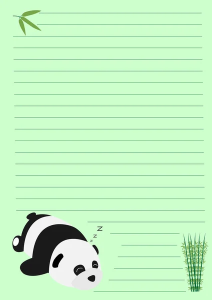 Vertical Green Colored Page Lines Adorable Cartoon Panda Bamboo Sticks — Stock Photo, Image