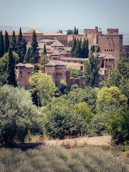 Wysokie Ujęcie Alhambra Palace Granadzie Hiszpania — Zdjęcie stockowe