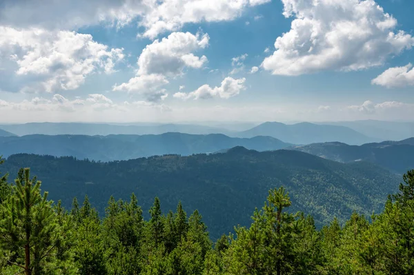 Montagne Coperte Verdi Brillano Sotto Cielo Nuvoloso Ottimo Sfondi — Foto Stock