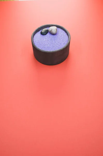 Vertical Shot Purple Sand Bowl Isolated Red Background — 스톡 사진