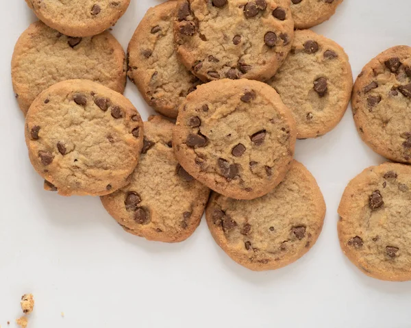 Overhead Shot Chocolate Chip Cookies White Surface — Stock Photo, Image
