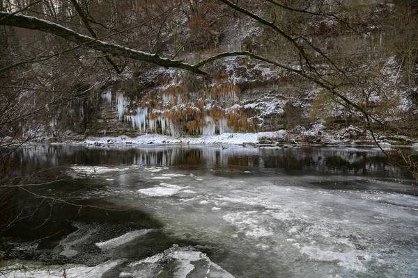 Hermoso Río Congelado Rodeado Árboles Alemania —  Fotos de Stock