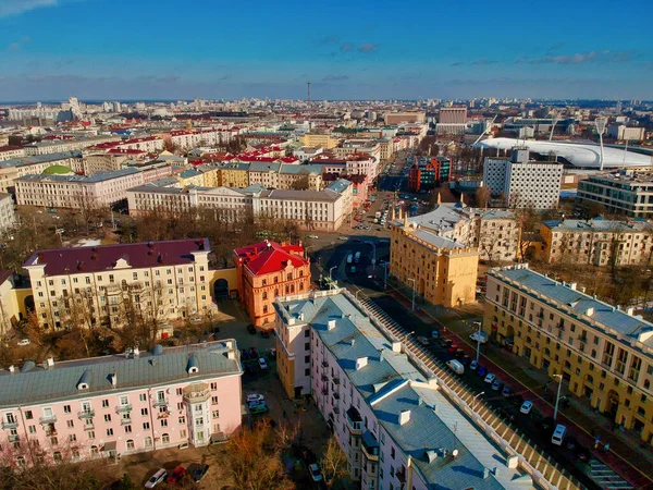 Una Vista Aérea Del Paisaje Urbano Minsk Belarús — Foto de Stock