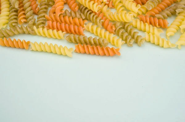 Shot Whole Durum Wheat Fusilli Raw Italian Pasta Flavored Tomato — Stock Photo, Image