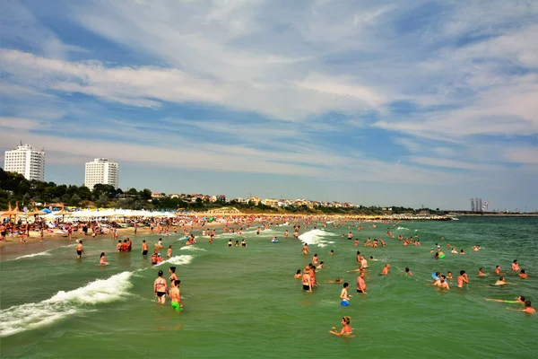 Eforie Nord Romania Agosto 2018 Paisaje Con Turistas Playa Eforie —  Fotos de Stock