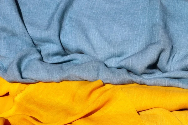 Beautiful Yellow Blue Knitted Cotton Fabrics — Stock Photo, Image