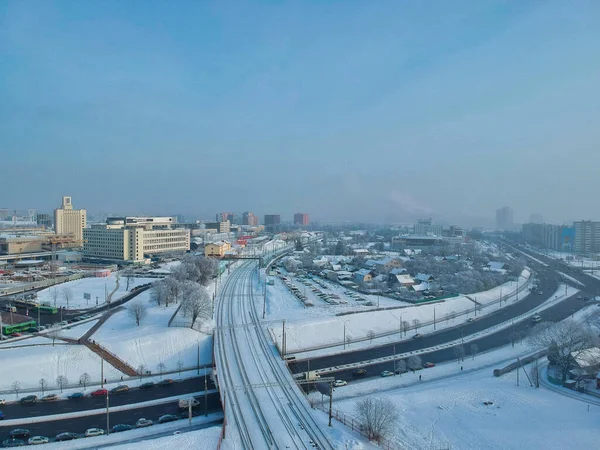 Tiro Aéreo Centro Transporte Minsk Bielorrússia Inverno — Fotografia de Stock