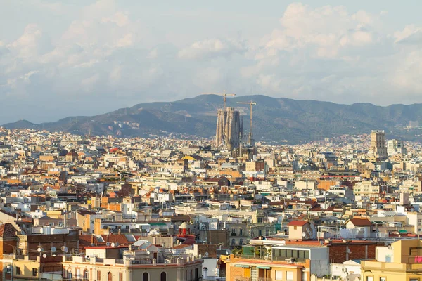Barcelona City Spanya Dan Montjuic Ten Havadan Çekilmiş Bir Görüntü — Stok fotoğraf