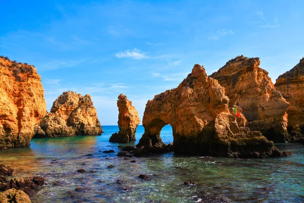 Une Vue Paysage Plage Rochers Dans Ville Lagos Algarve Portugal — Photo