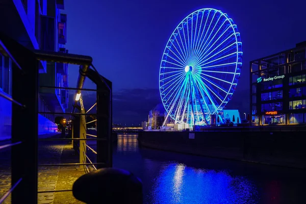 Plan Nuit Grande Roue Europarad Cologne Pendant Heure Bleue — Photo