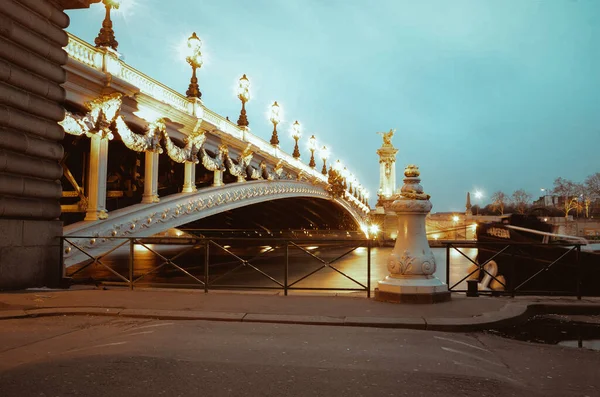 Párizs Franciaország Szeptember 2020 Gyönyörű Évjárat Éjszakai Táj Pont Alexander — Stock Fotó