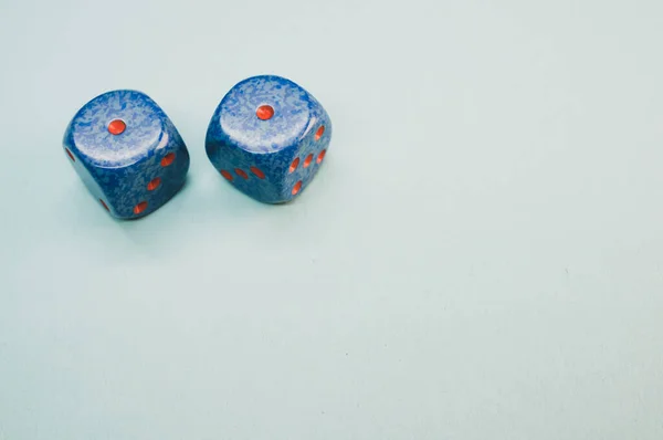 High Angle Shot Blue Dice Isolated Gray Background — Stock fotografie