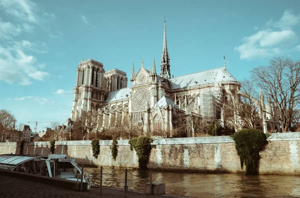 Pari France 2020 Günbatımı Sırasında Notre Dame Güzel Manzara Vintage — Stok fotoğraf