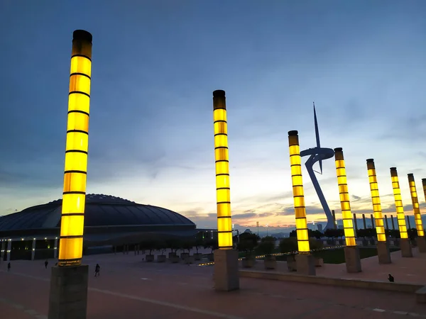 Een Close Van Tower Van Montjuic Barcelona Spanje — Stockfoto