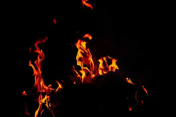 Eine Atemberaubende Aufnahme Eines Lebhaft Brennenden Feuers Mit Schwarzem Hintergrund — Stockfoto