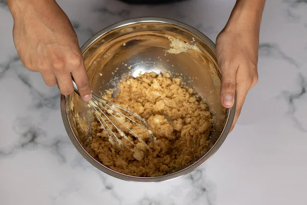 High Angle Shot Mixing Baking Ingredients Banana Bread Kitchen —  Fotos de Stock