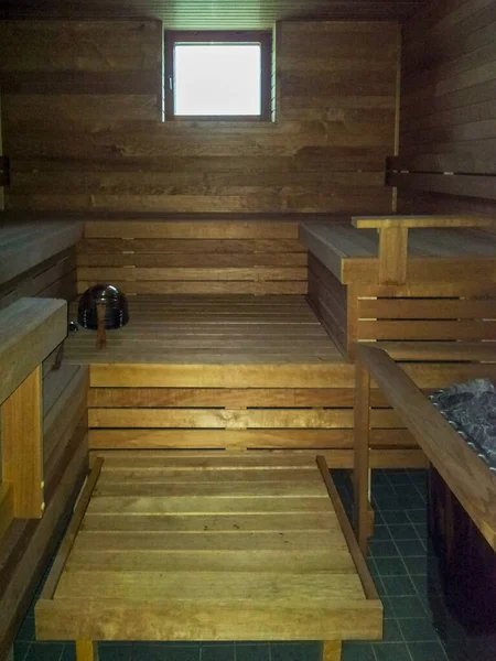 Interior Madera Una Sala Sauna Con Ventana —  Fotos de Stock