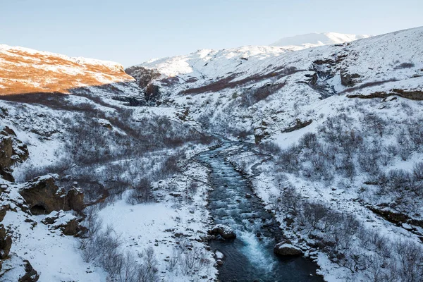 River Snowy Field Glymur Iceland — Stock Photo, Image