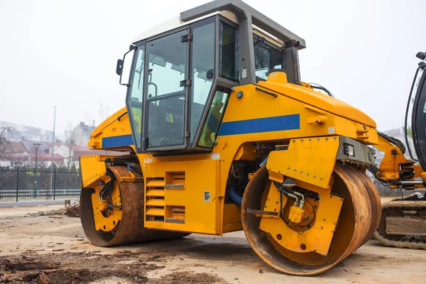 Gammal Traktor Som Arbetar Byggarbetsplats Dagtid — Stockfoto