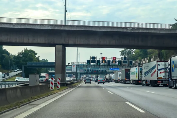 Hamburg Niemcy Październik 2020 Widok Samochodu Jadącego Niemieckiej Autostradzie Nazwie — Zdjęcie stockowe