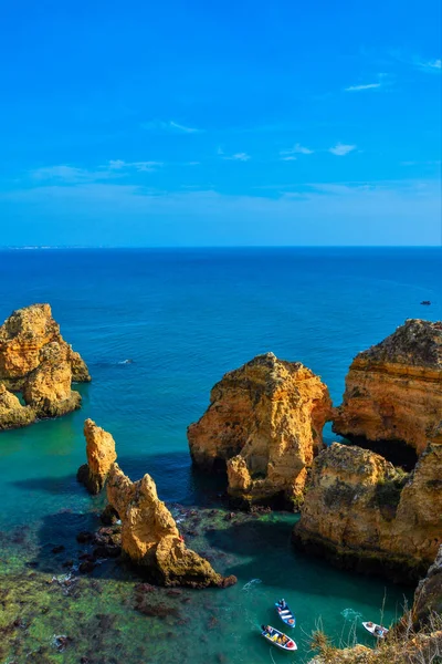 Disparo Vertical Ponta Piedade Rodeado Por Mar Lagos Portugal — Foto de Stock