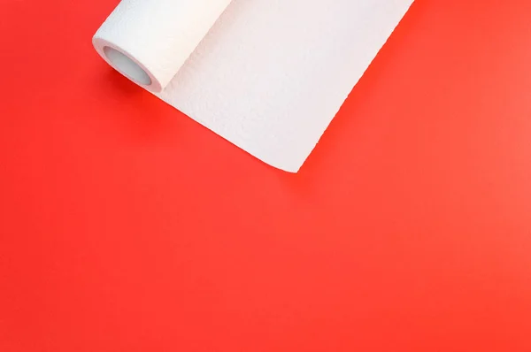 Eine Küchenpapierrolle Auf Rotem Hintergrund — Stockfoto