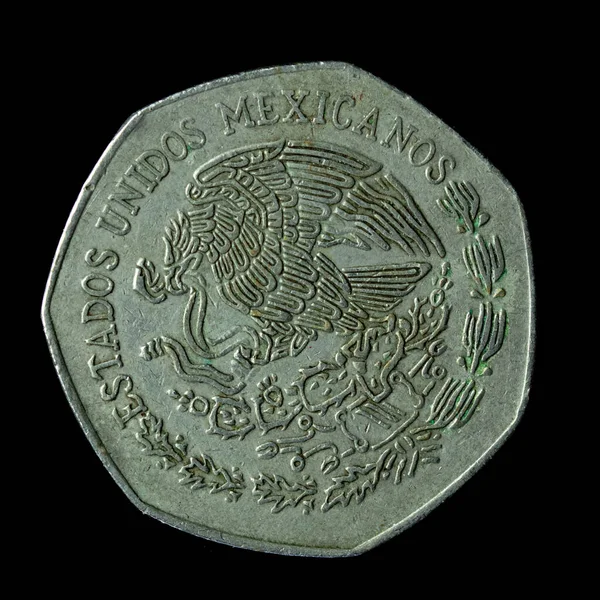 Pièce Mexicaine Dix Pesos 1977 Isolée Sur Fond Noir — Photo