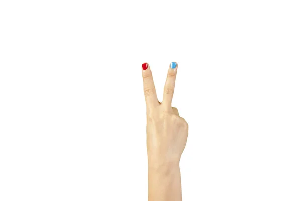 Zbliżenie Kobiecej Ręki Manicure Odizolowanym Białym Tle — Zdjęcie stockowe