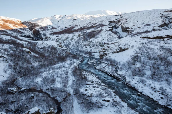 River Snowy Field Glymur Iceland — Stock Photo, Image