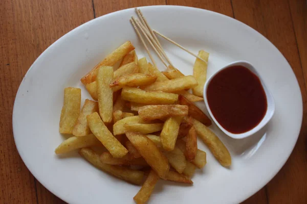 Närbild Pommes Frites Vitt Bord — Stockfoto