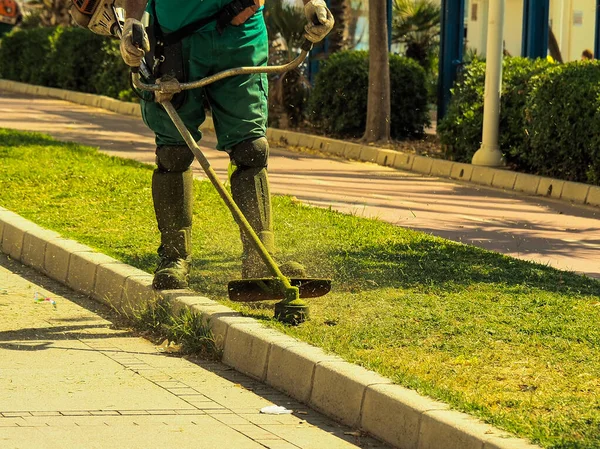 Gardener Working Lawnmower — Stock Photo, Image