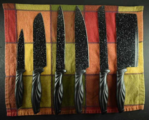 Noże Gotowania Ustawione Stole — Zdjęcie stockowe