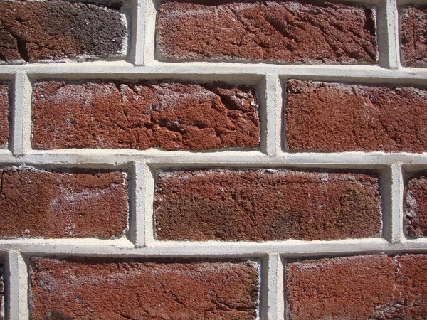 Zbliżenie Strzał Czerwonej Cegły Ściany Białymi Liniami Jako Tło — Zdjęcie stockowe