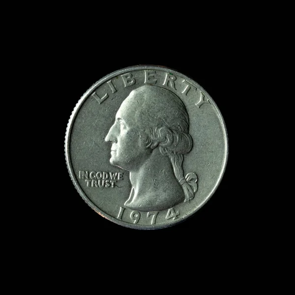 1974 American Washington Quarter Isolerad Svart Bakgrund — Stockfoto