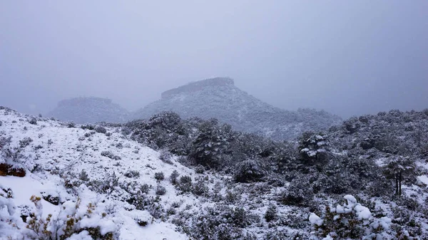 Une Chute Neige Hivernale Dans Les Montagnes Jumelles Guadalajara Espagne — Photo