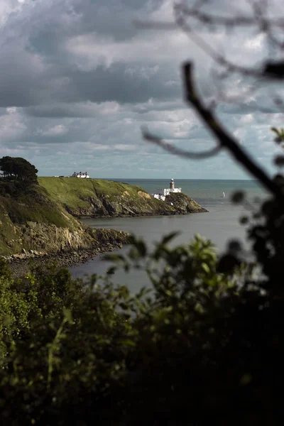 Pionowe Ujęcie Baily Lighthouse Howth Dublin Widziane Przez Drzewo Listowie — Zdjęcie stockowe