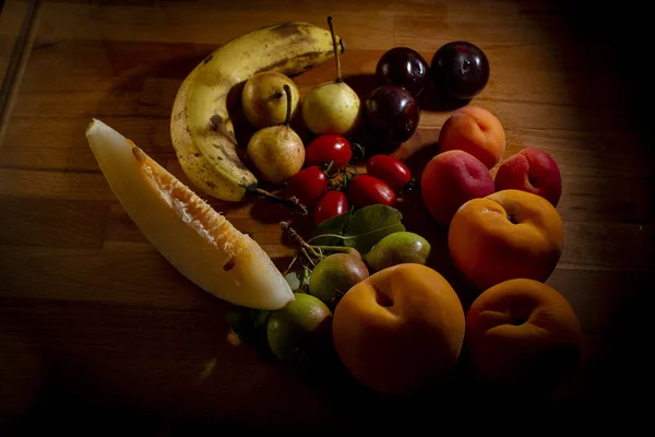 Tiro Ángulo Alto Varias Frutas Concepto Estilo Vida Saludable — Foto de Stock