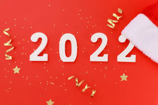 Plástico Blanco 2022 Sobre Fondo Rojo Brillante Concepto Año Nuevo — Foto de Stock
