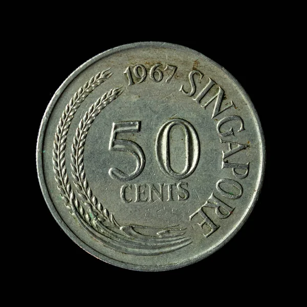 1967 Singapore Vijftig Cent Geïsoleerd Zwarte Achtergrond — Stockfoto