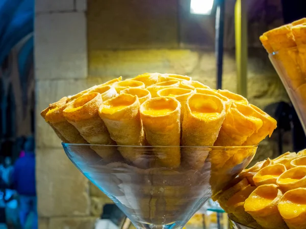 Closeup Shot Traditional Portuguese Conventual Sweets Called Cornucopias — Stock Photo, Image