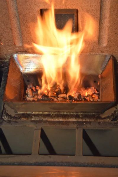 High Angle Shot Wood Pellets Fire — Stock Photo, Image