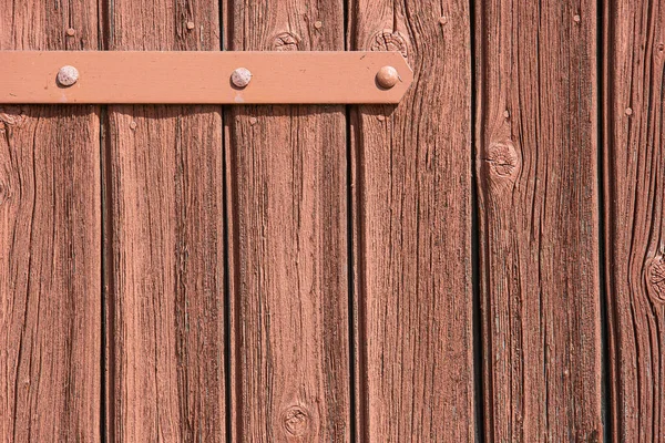 Close Uma Porta Velha Com Pranchas Uma Parte Uma Dobradiça — Fotografia de Stock